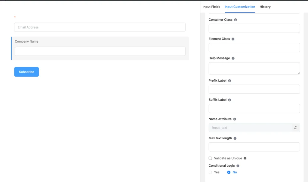 form frontend for company
