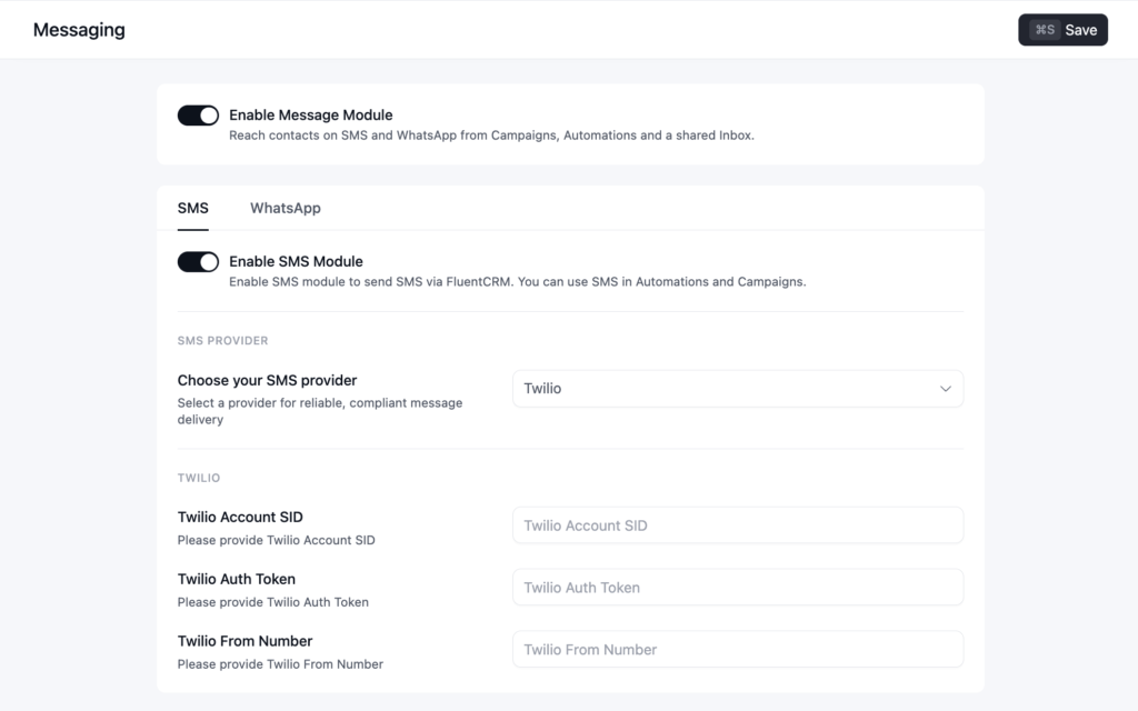 message setting ui
