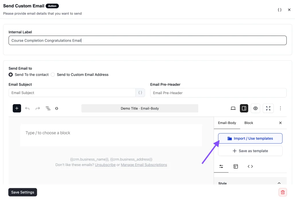 Send a custome email
