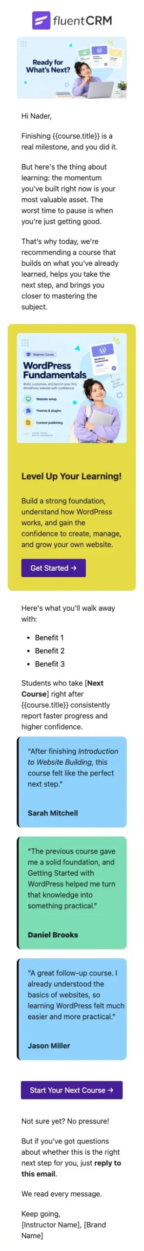 Next course recommendation email template free