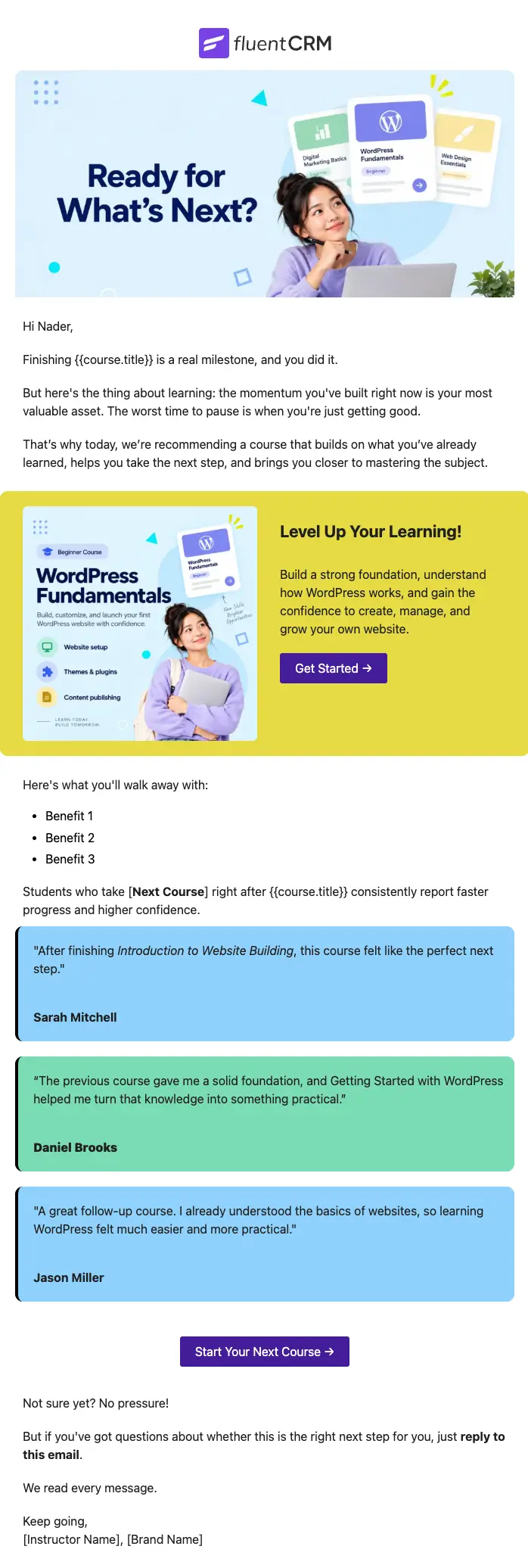 Next course recommendation email template
