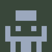 Minimalist light blue pixel art character on dark green background.