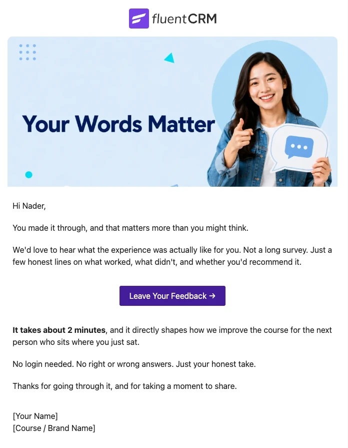 course feedback email template