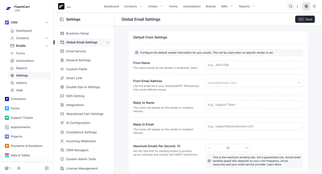global email styling controls in fluentcrm 1x
