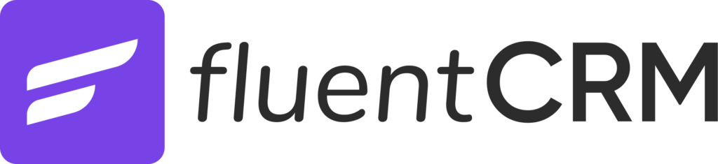 FluentCRM logo with purple icon and grey text