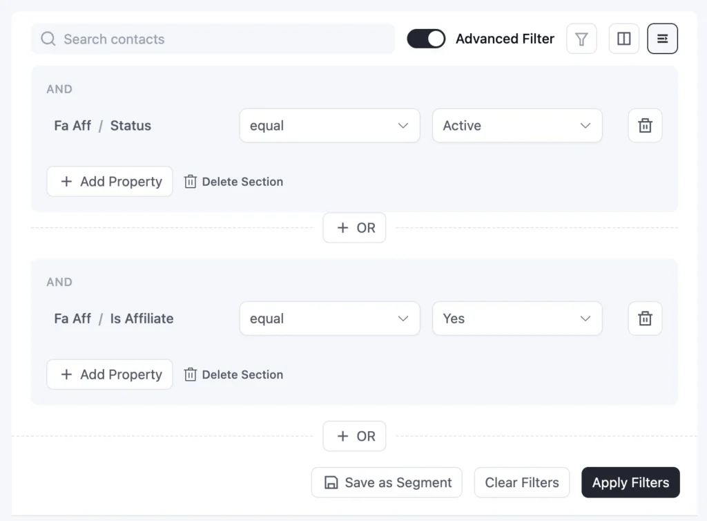 affiliate business status based segmentation