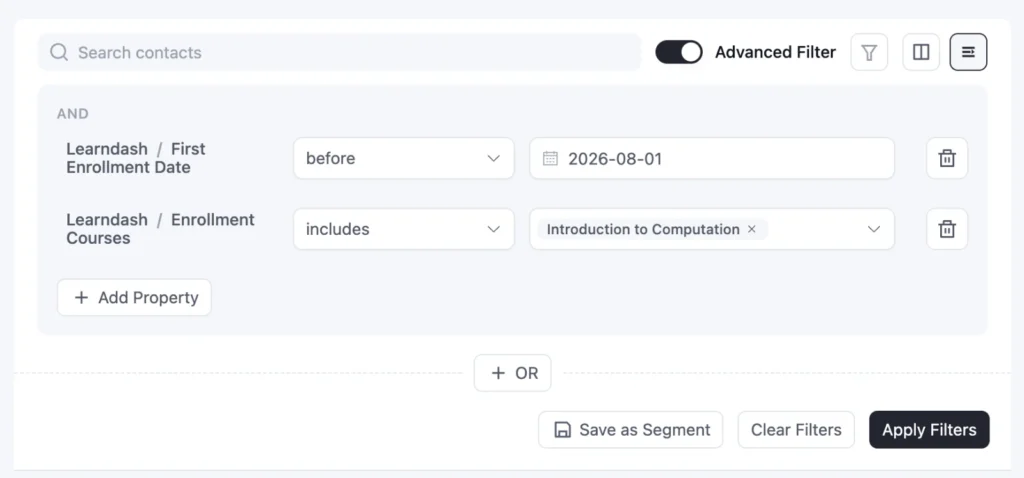 learndash enrollment based segmentation
