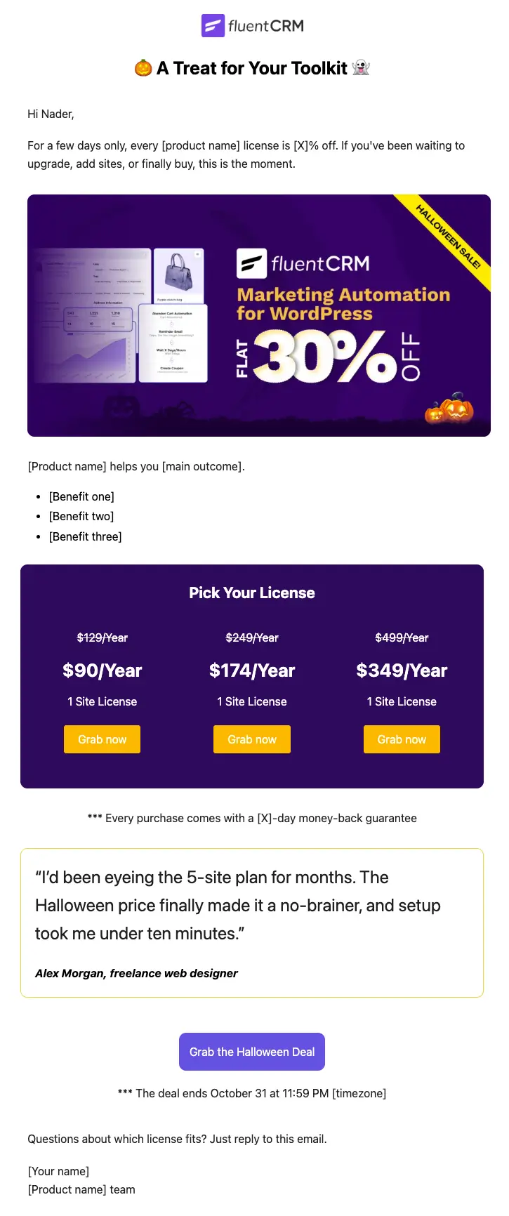 Halloween email template for product sellers