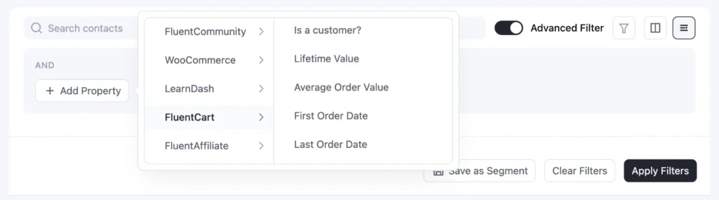 product activity based segmentation advance filter