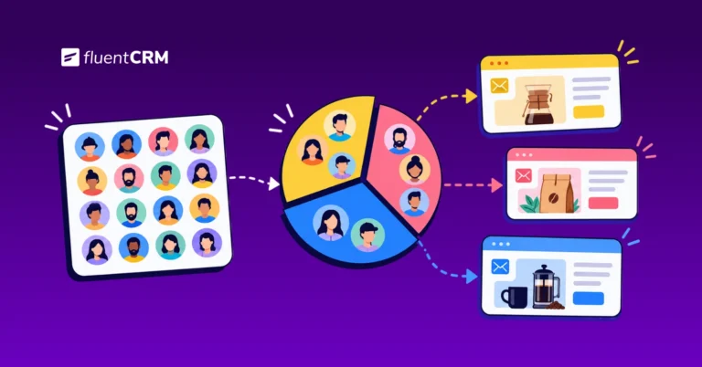 Illustration showing customer segmentation and targeted email marketing campaigns.